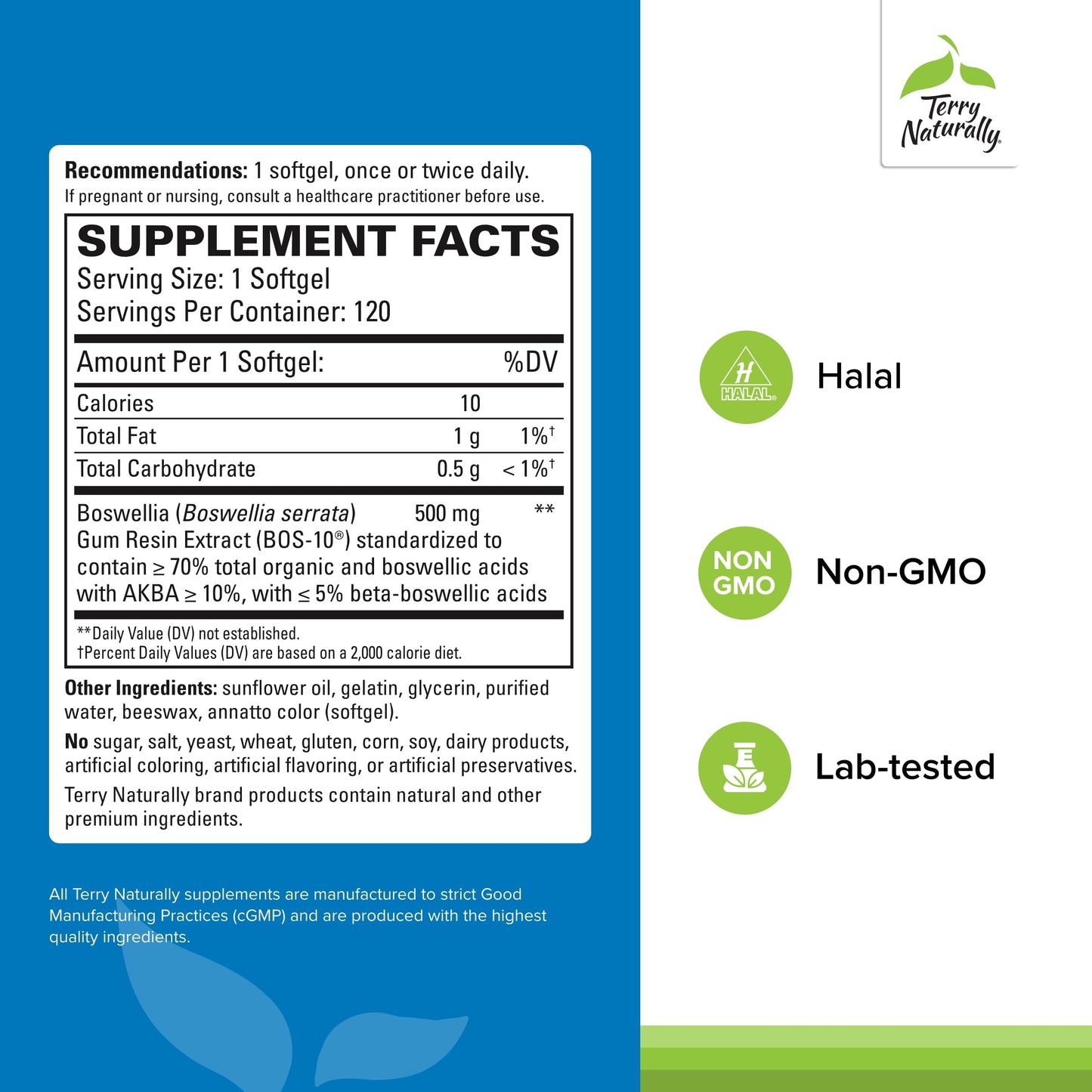 Terry Naturally BosMed 500 Extra Strength - Boswellia Serrata Extract Supplement - Supplement for Healthy Lung Support - Herbal Supplement Formula with High Levels of AKBA - 120 Softgels Terry NaturallyBuy Supplements Australia