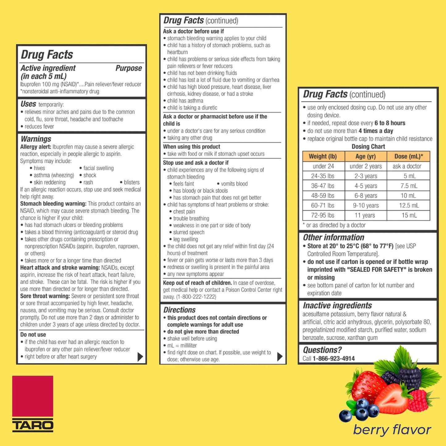 Children's Ibuprofen Oral Suspension 100 mg per 5 mL, 4 Fl Oz, Pain Reliever and Fever Reducer for Ages 2-11 Years, Dye-Free, Berry Flavor TAROBuy Supplements Australia