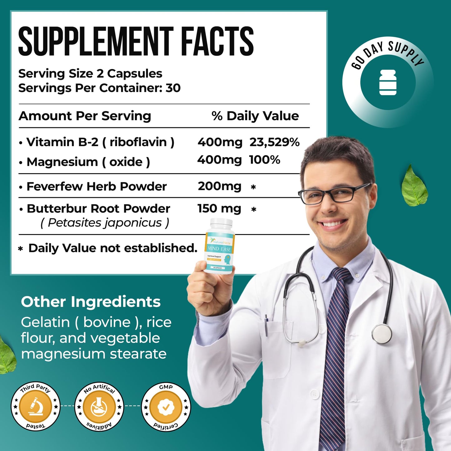 Nature's Nectar Migraine Prevention Feverfew Capsules – PA Free Butterbur Root, Riboflavin 400 mg, Magnesium & Feverfew – Natural Migraine Supplement – 60 Capsules Nature's NectarBuy Supplements Australia