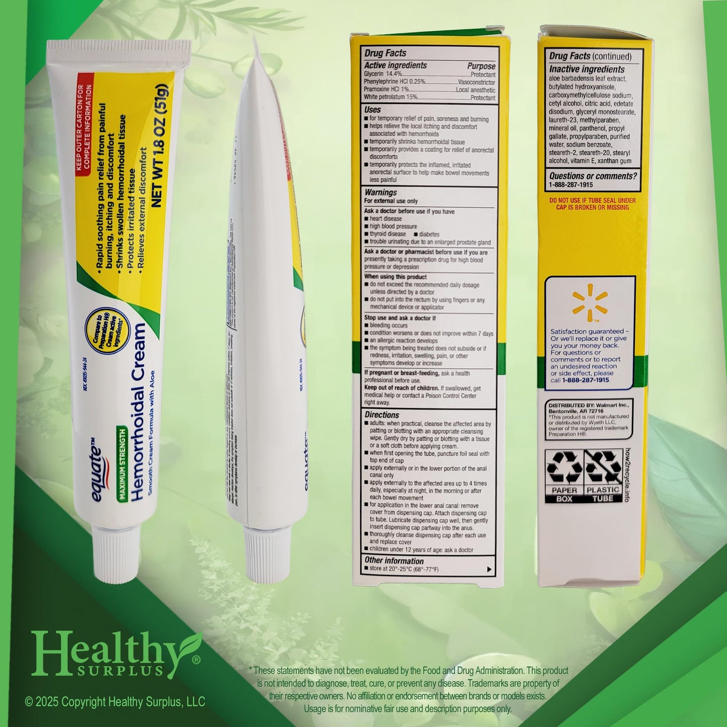 Healthy Surplus Equate Hemorrhoidal Cream/Ointment 1.8 OZ (51g) and Vital Volumes Tips Card Bundle Healthy SurplusBuy Supplements Australia