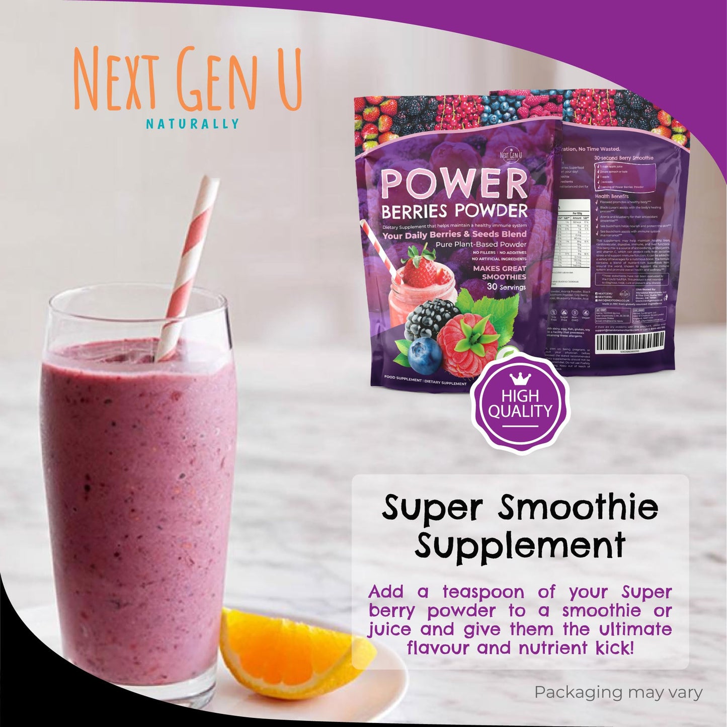 Super Berry Powder - 150g - Immune Support - Food Supplement - Superfood Berries - Smoothie Mix for Shakes - Healthy Boost for Detox Juice Beverages or Any Drink - by NextGenU NGU Next Gen UBuy Supplements Australia