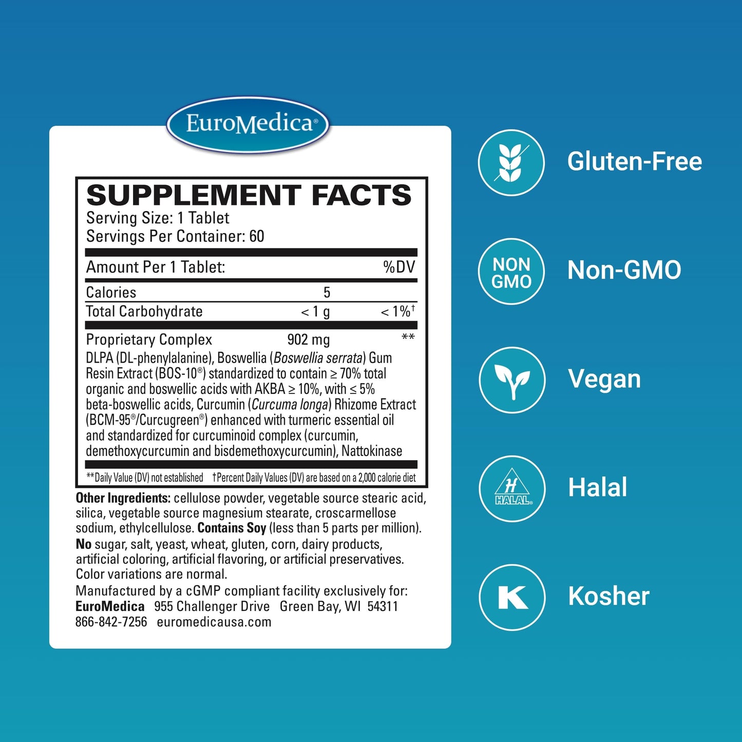 EuroMedica Curaphen Extra Strength - Curcumin & Boswellia Supplement for Healthy Circulation Support - Turmeric Supplement to Support Joints, Muscle Health & Endorphin Production - 60 Tablets EuroMedicaBuy Supplements Australia