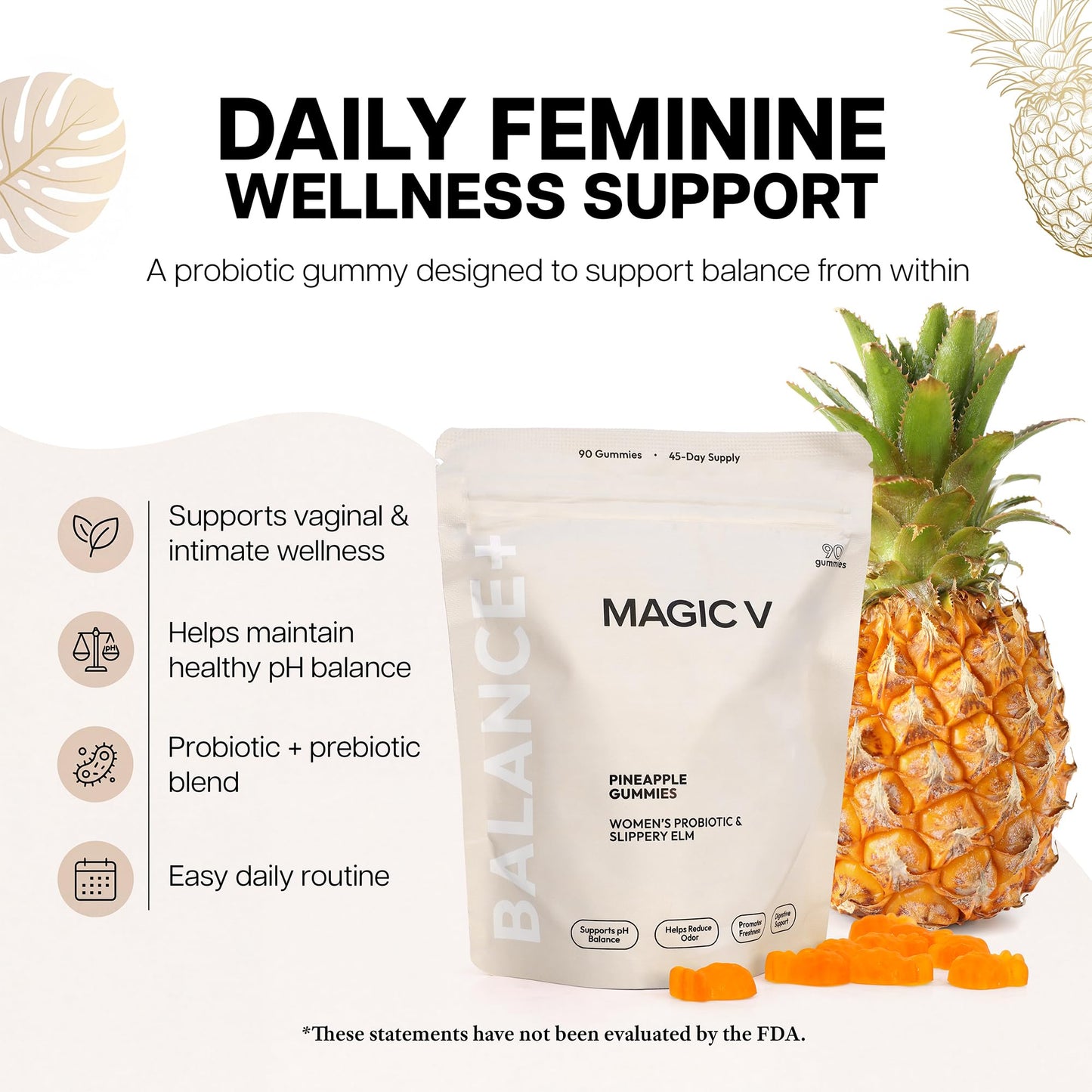Magic V Care – Premium Feminine Balance Gummies – Women’s Wellness & pH Support – Vaginal Health, Immunity & Hormonal Balance – Vegan, Gluten-Free – Tropical Pineapple – 90 Gummies – 45 Servings Magic V SteamBuy Supplements Australia