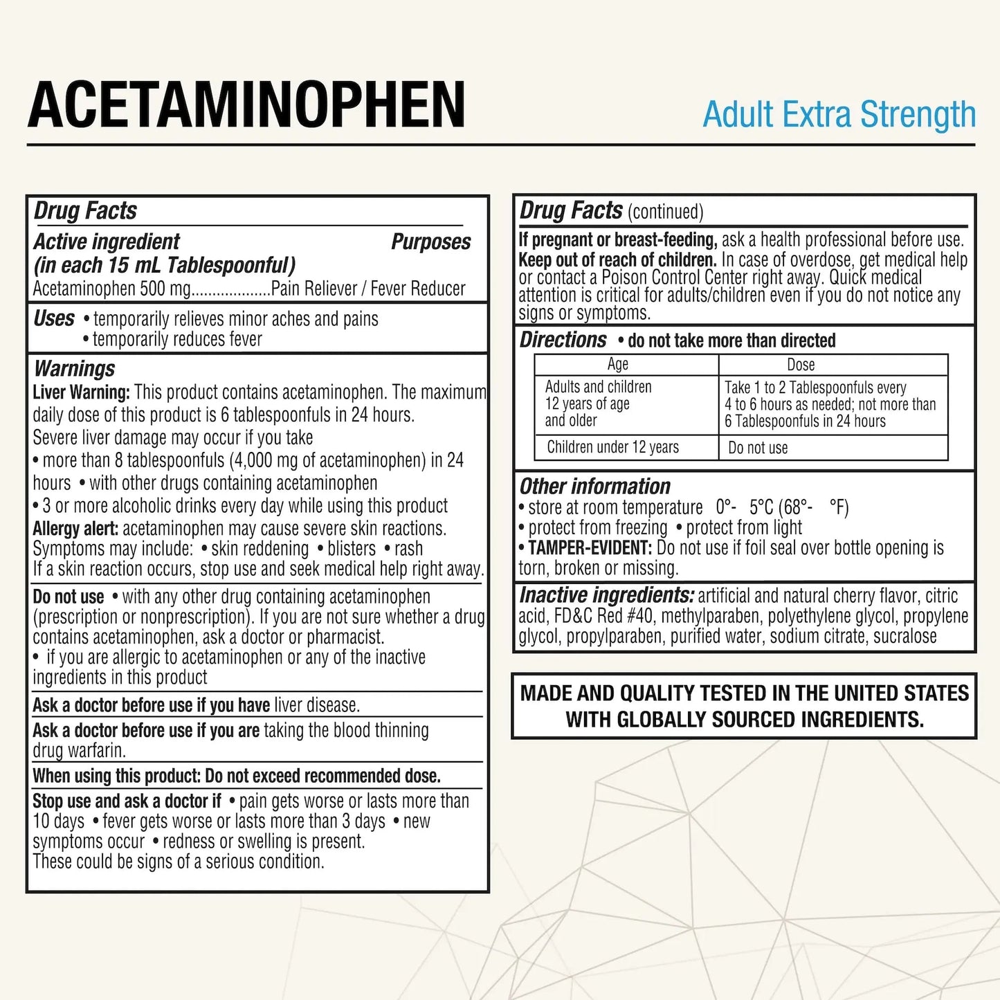 Puregen Labs Adult Extra Strength Acetaminophen Liquid 500mg/15ml - 8 fl oz Rapid Burst Pain Reliever/Fever Reducer, Cherry Flavor | Muscle & Joint Pain Relief | Arthritis Pain Relief P Puregen LabsBuy Supplements Australia