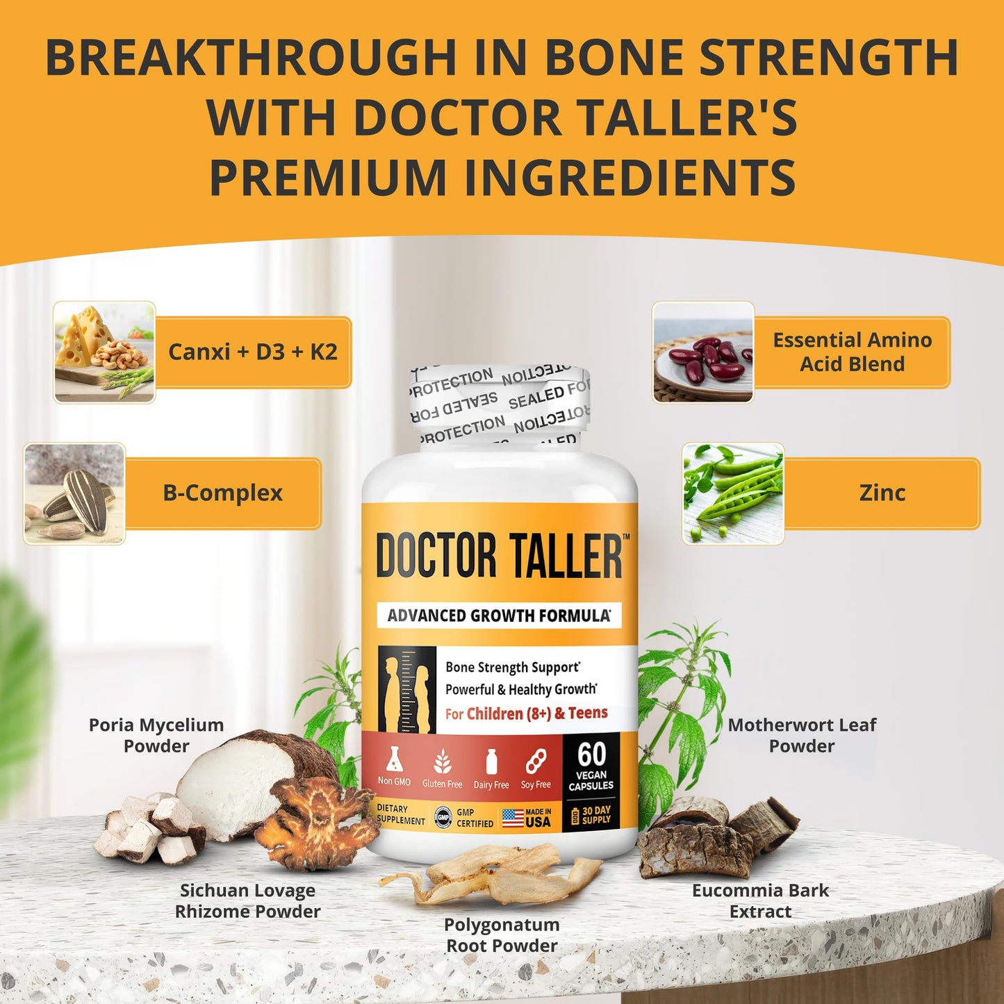 NuBest Doctor Taller - Bone Strength Supports, Enhance Immune System - Keto with Calcium, Vitamin D3, Vitamin K2, Amino Acids & Herbs for Children (8+) - 60 Vegan Capsules | 1 Month Supply NuBestBuy Supplements Australia
