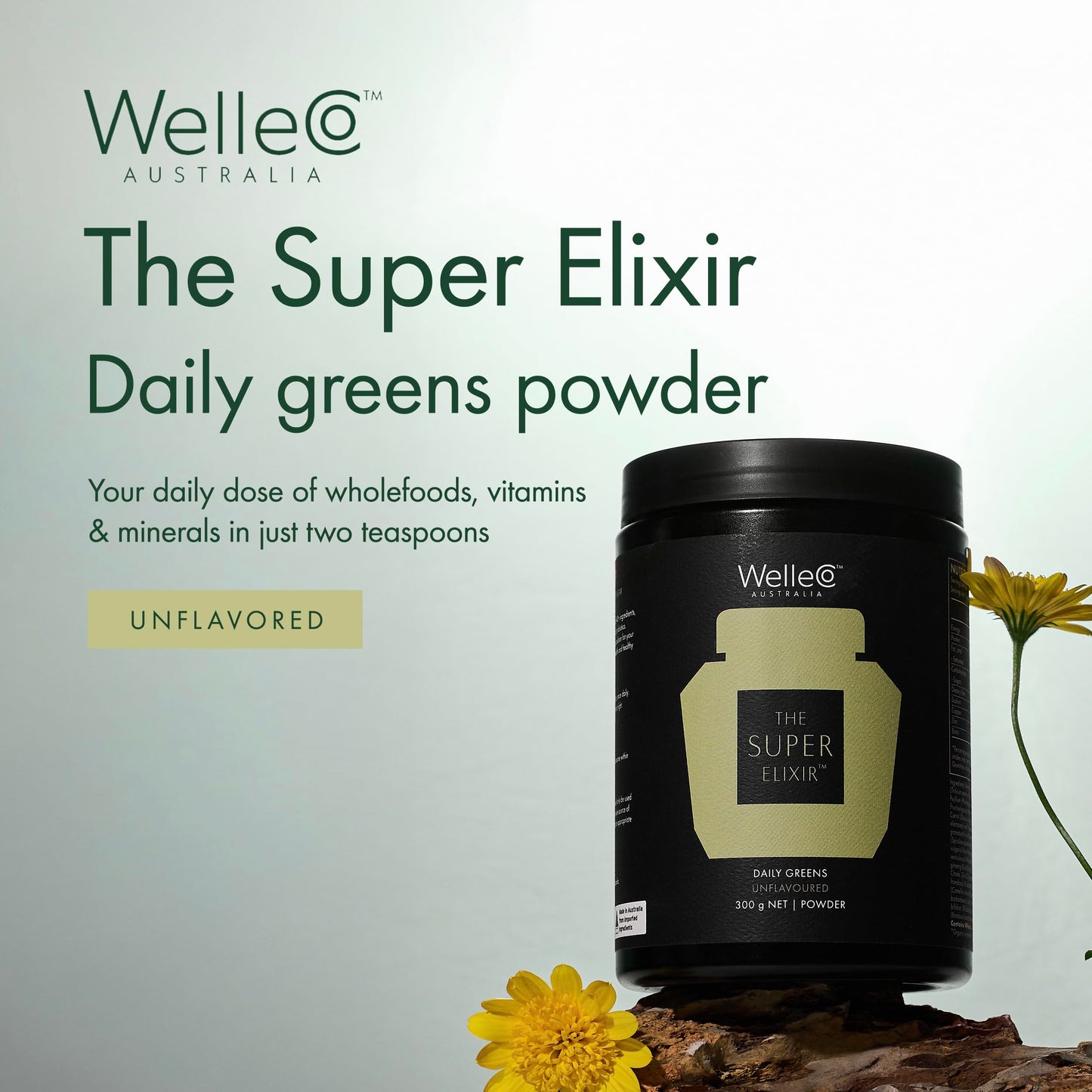 WelleCo The Super Elixir, Daily Greens Powder with Probiotics, Superfoods & Whole Foods, Unflavored Drink Mix for Gut Health, Immunity, Energy, Skin & Hair, 10.5oz Jar WelleCoBuy Supplements Australia