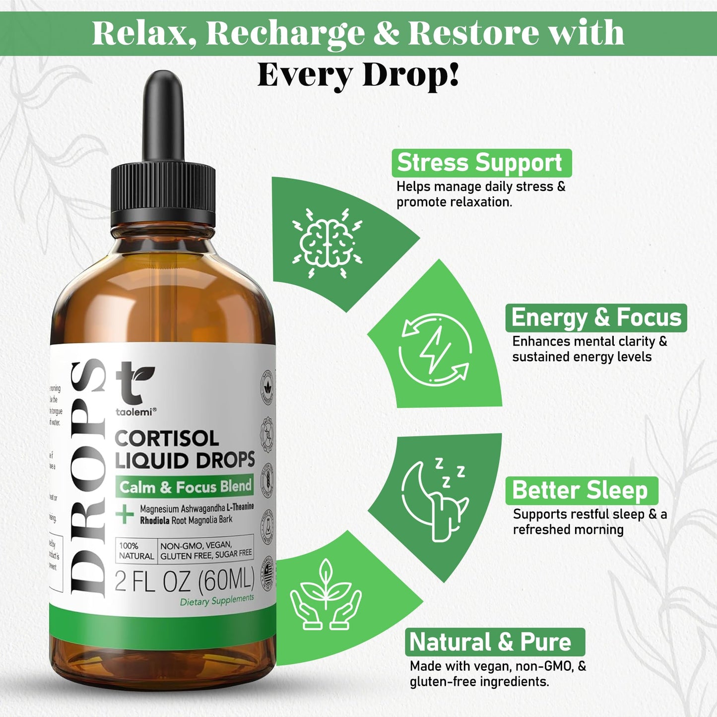 Cortisol Manager Drops with Magnesium & Ashwagandha - Advanced Liquid Blend for Relaxation, Supports Restful Sleep, Fast-Absorbing Liquid, Non-GMO, 2 Fl Oz taolemiBuy Supplements Australia