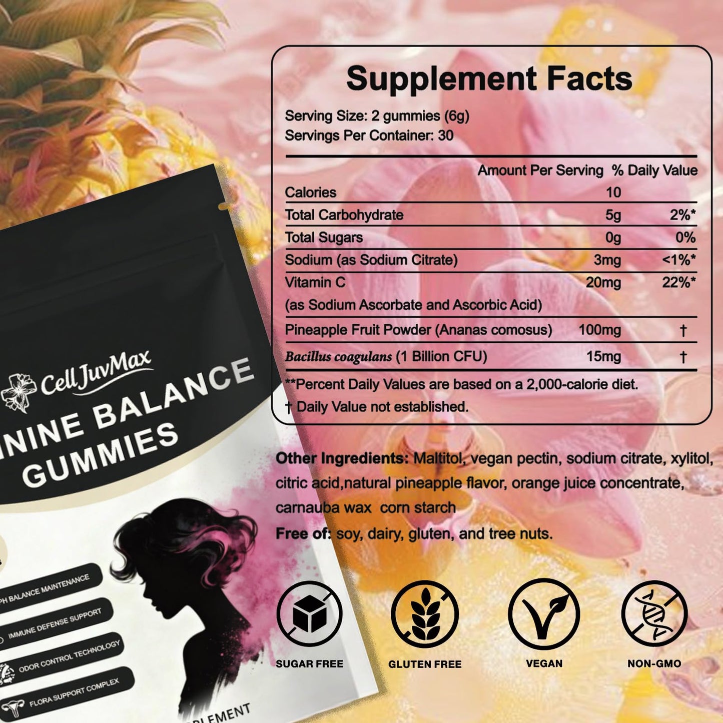 YFDSRF Feminine Balance Probiotic Gummies for Women - with Hawaiian Pineapple, pH Balance Support, Healthy Odor & Flora, Vaginal & Immune Health, Vegan Dietary Supplement - 60 Gummies (1) YFDSRFBuy Supplements Australia