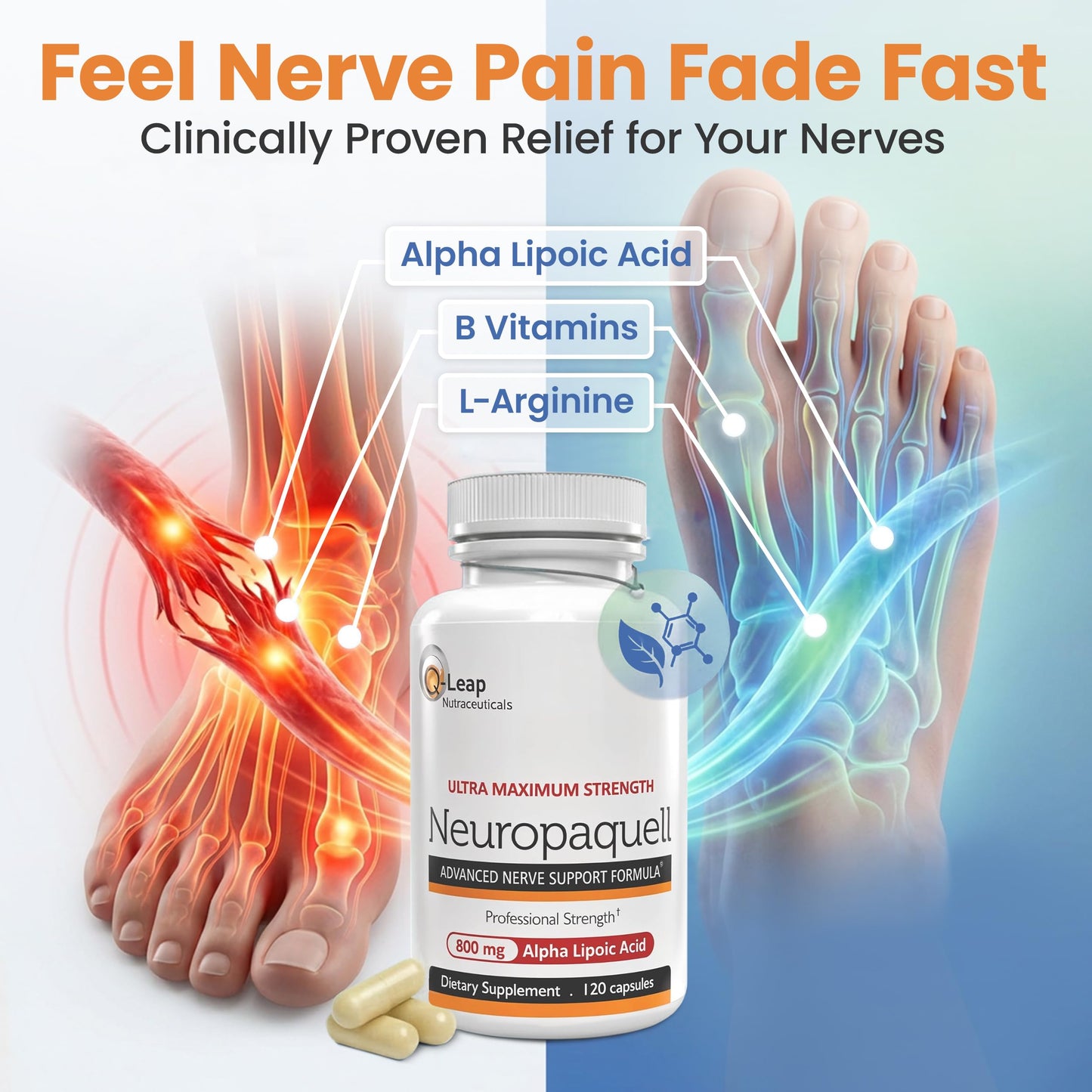 Platinum Health Alpha Lipoic Acid for Neuropathy Nerve Pain Support, Supplement, B Vitamins, L Arginine, All Natural Maximum Strength Neuropaquell for Discomfort in Feet, Hand, Toes,120 Capsules,800mg Platinum HealthBuy Supplements Australia