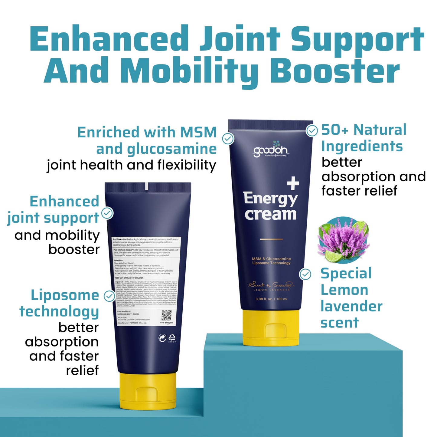 GOODOH Muscle & Joint Relief Cream with MSM (Dimethyl Sulfone), Glucosamine & Chondroitin – Fast Absorbing Cream for Muscle Pain, Joint Stiffness & Recovery – 3.38 oz GOODOHBuy Supplements Australia