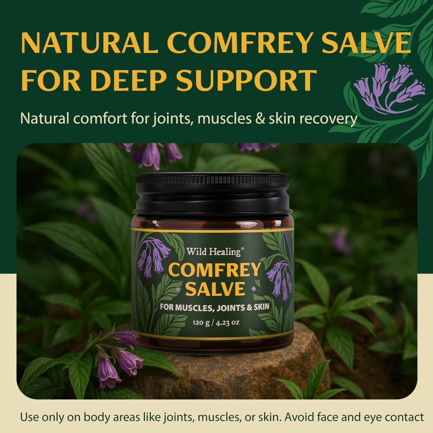 Wild Healing Comfrey Salve – Concentrated Herbal Balm with Arnica, Magnesium & MSM – Soothing Botanical Cream for Joints, Muscles & Dry Skin – 4.23 oz Wild HealingBuy Supplements Australia