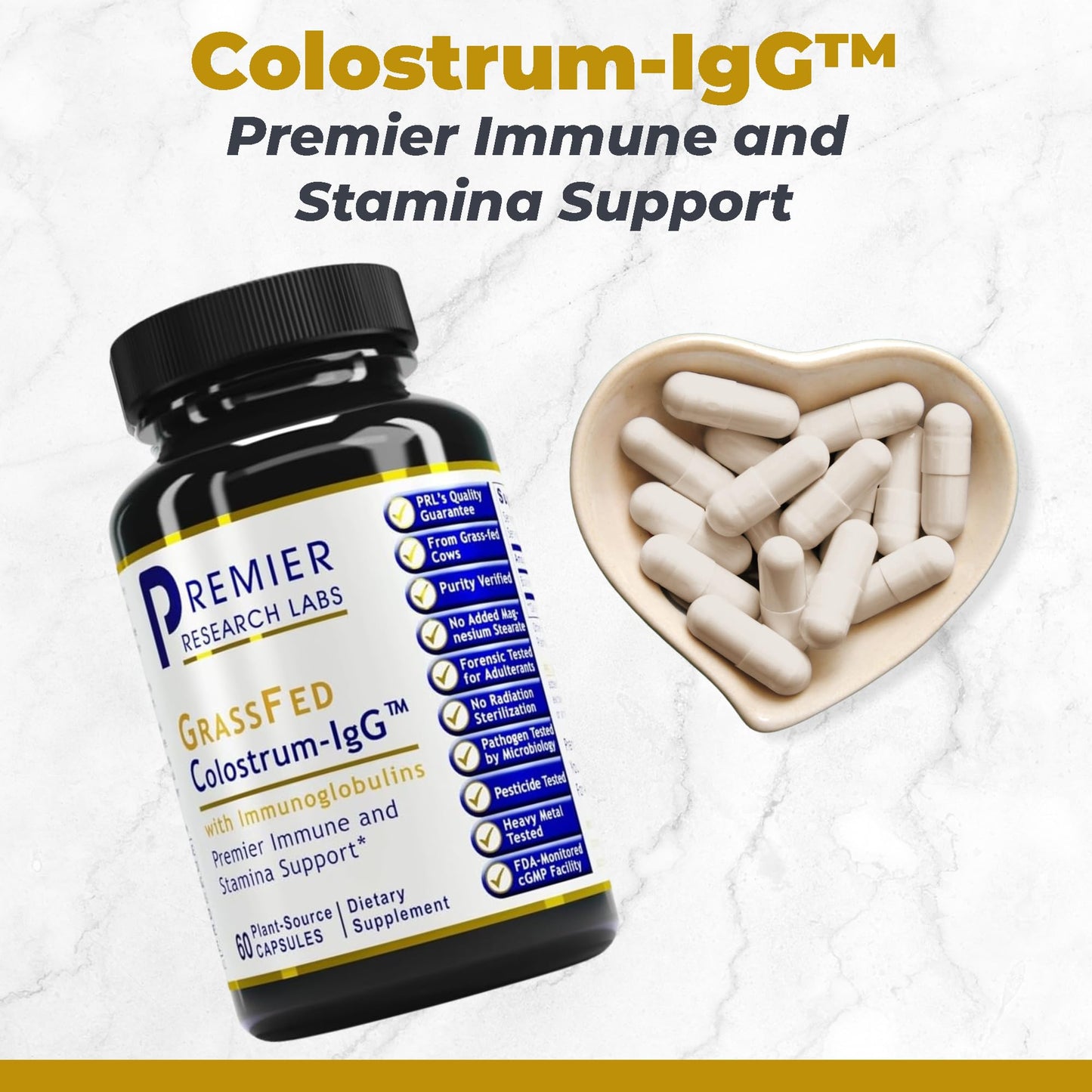 Premier Research Labs Colostrum-IgG - Colostrum Supplement, Bovine Colostrum for Humans, Cow Colostrum for Immune Health, Superfood with Lactoferrin, Amino Acids, Nucleotides - 60 Capsules Premier Research LabsBuy Supplements Australia
