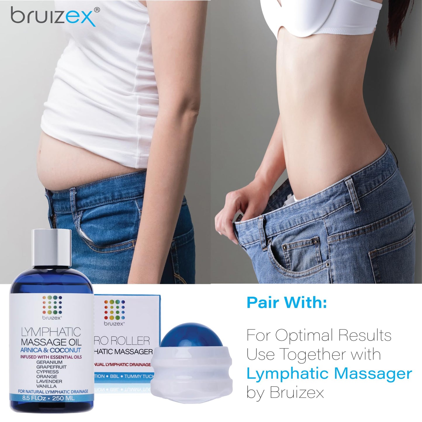 Bruizex Lymphatic Drainage Massage Oil with Arnica Oil & Coconut for Post Surgery Recovery & Lymphatic Drainage Massager, Liposuction, 360 Lipo, BBL, Tummy Tuck Procedure, Moisturizing Formula, 8.5 Oz Bruizex buy supplements Au