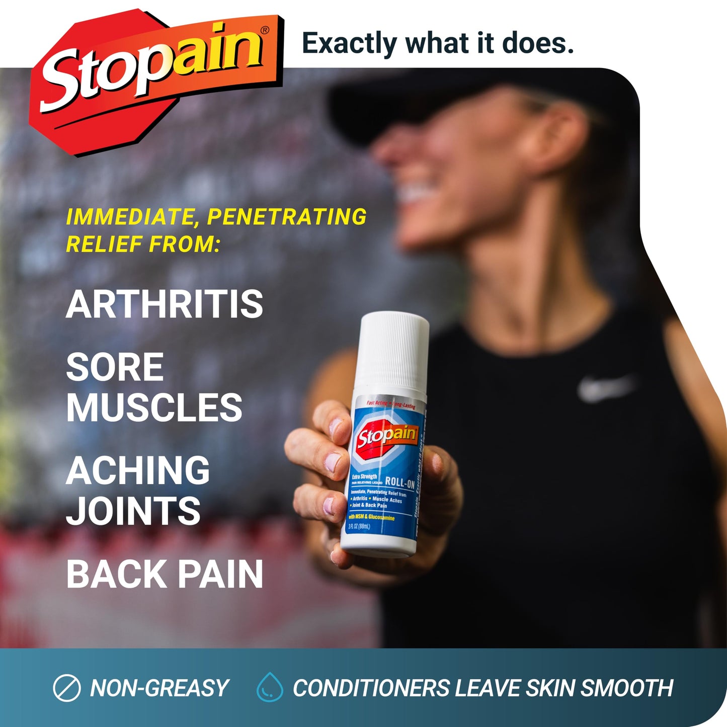 Stopain Pain Relief Roll On Gel 3oz, USA Made, Max Strength Fast Acting with MSM, Glucosamine, Menthol for Arthritis, Lower Back, Knee, Neck, HSA FSA Approved OTC Topical Analgesic Products StopainBuy Supplements Australia