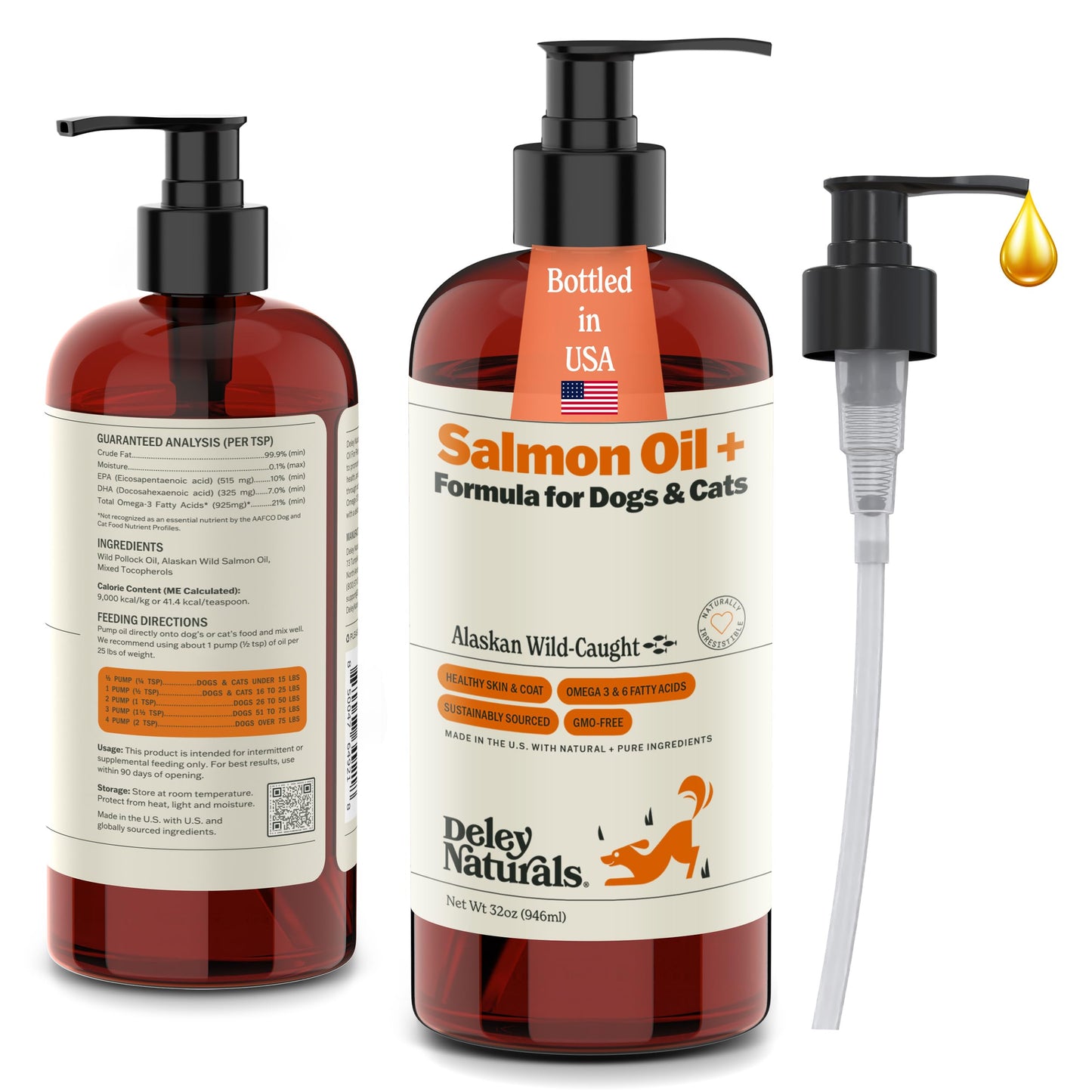 Deley Naturals Wild Alaskan Salmon Oil for Dogs & Cats - New and Improved Salmon Oil Plus Formula - Fish Oil for Dogs with Omega 3, DHA and EPA - Omega 3 for Healthy Skin and Coat - 32oz Made in USA Deley NaturalsBuy Supplements Australia