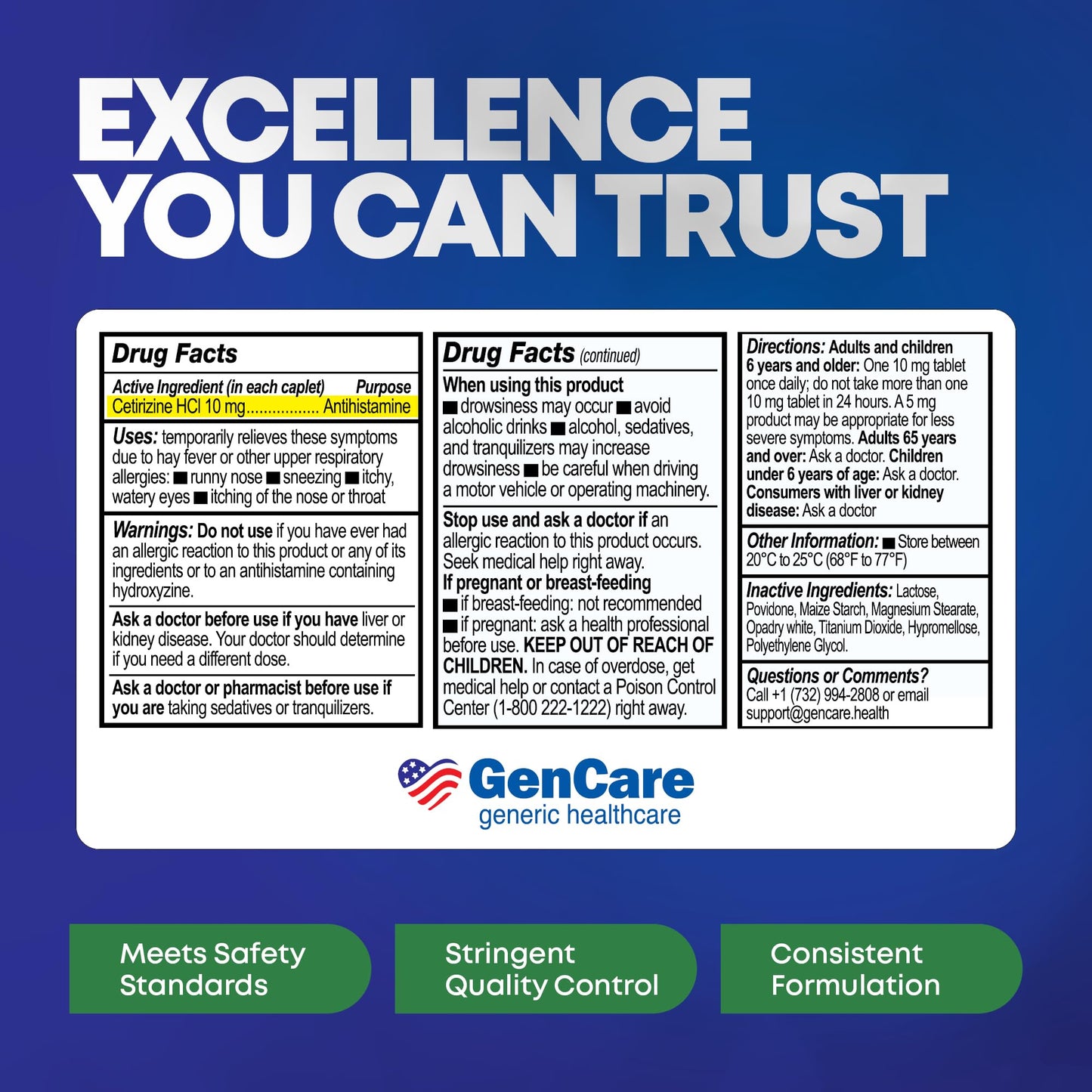 GenCare - Cetirizine HCL 10 mg (200 Caplets) - 24 Hour Allergy Relief Pills - Non Drowsy Generic OTC Allergy Medication - Antihistamine Medicine for Sneezing, Runny Nose & Itchy Eyes - Generic Zyrtec GenCare buy supplements Au