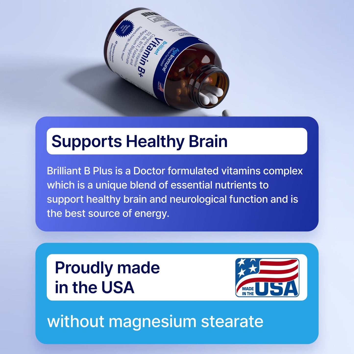 AgeImmune Vitamin B Complex with Vitamin D3 B12 B6 Magnesium Bisglycinate and Folate as Methylfolate - Doctor Formulated Methylated B Complex Supplement
