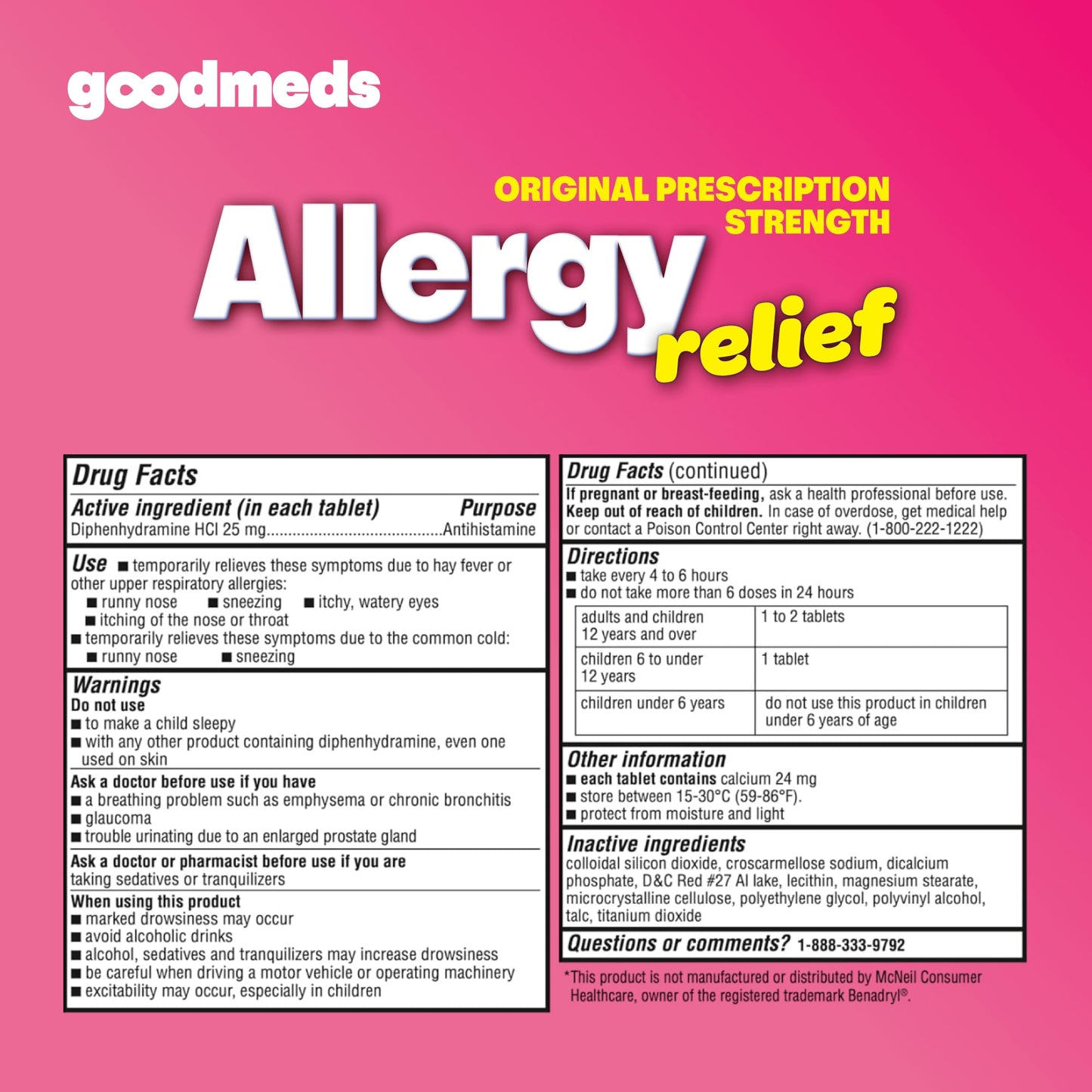 GoodMeds Allergy Medicine Antihistamine, Diphenhydramine HCl 25 mg | Children and Adults | Relieve Itchy Eyes, Runny Nose, Sneezing (25 mg, 600 Tablets) GoodMeds buy supplements Au