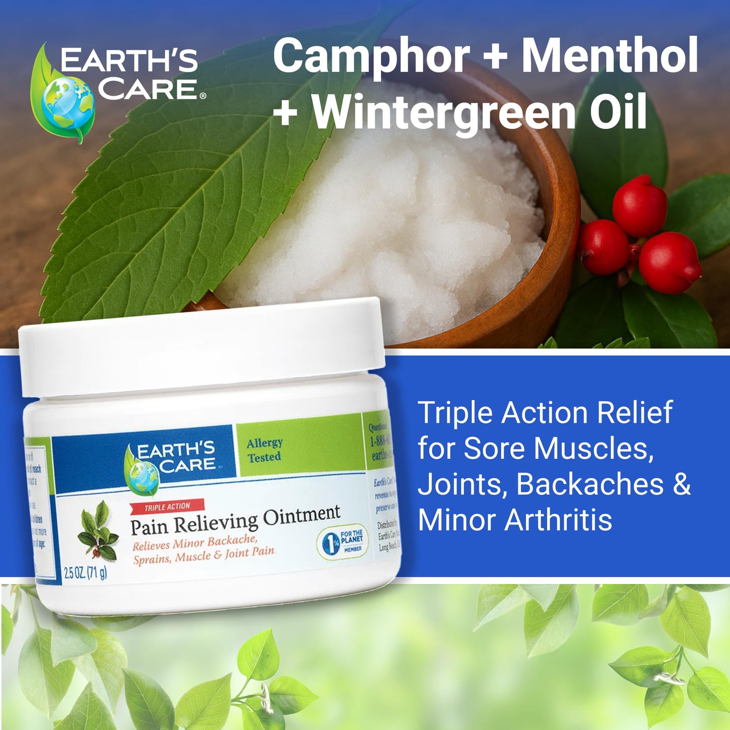 Earth's Care Pain Relieving Ointment - Triple Action Muscle and Joint Cream - Topical Analgesic 2.5 oz. (71 g) Earth's CareBuy Supplements Australia