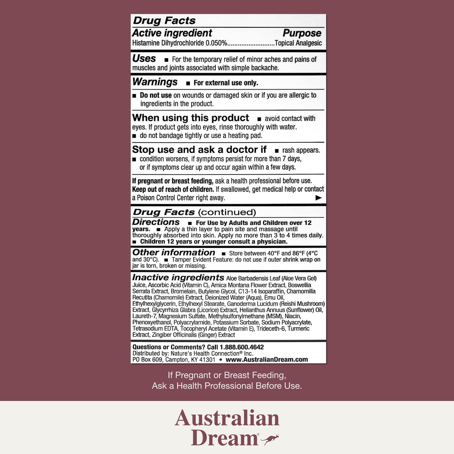 Australian Dream Back Pain Cream - Soothing, Non-Greasy Muscle Pain Relief Cream - Good for Neck, Back, Body, or Muscle Aches - 2 oz Jar Australian DreamBuy Supplements Australia
