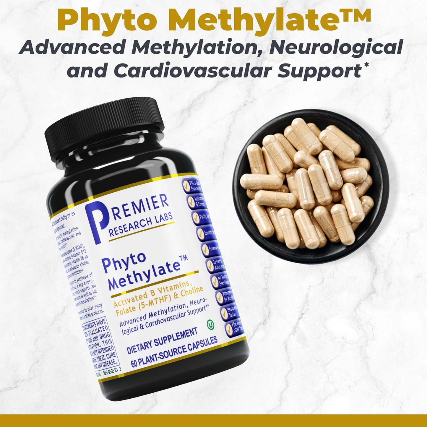 Premier Research Labs Phyto Methylate - B Vitamin Supplement - Supports Methylation, Detox, Brain & Heart Health - 5-MTHF & P5P - 60 Plant-Source Capsules Premier Research LabsBuy Supplements Australia
