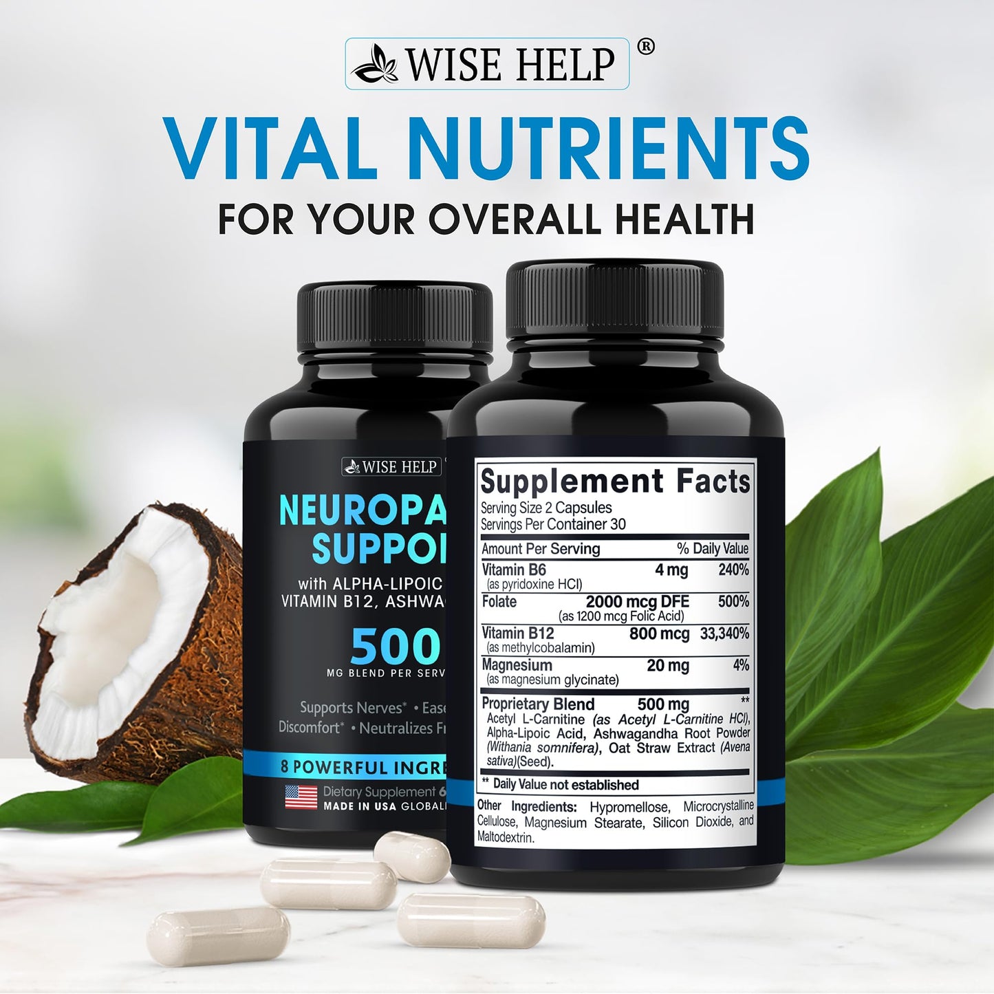 Neuropathy Support Natural Nerve Discomfort Relief - Made in USA - Nerve Antioxidant for Trigeminal Neuralgia, Diabetic & Peripheral Neuropathy - Hands, Neck, Feet & Toes Treatment Formula - Pack of 2 WISEHELPBuy Supplements Australia