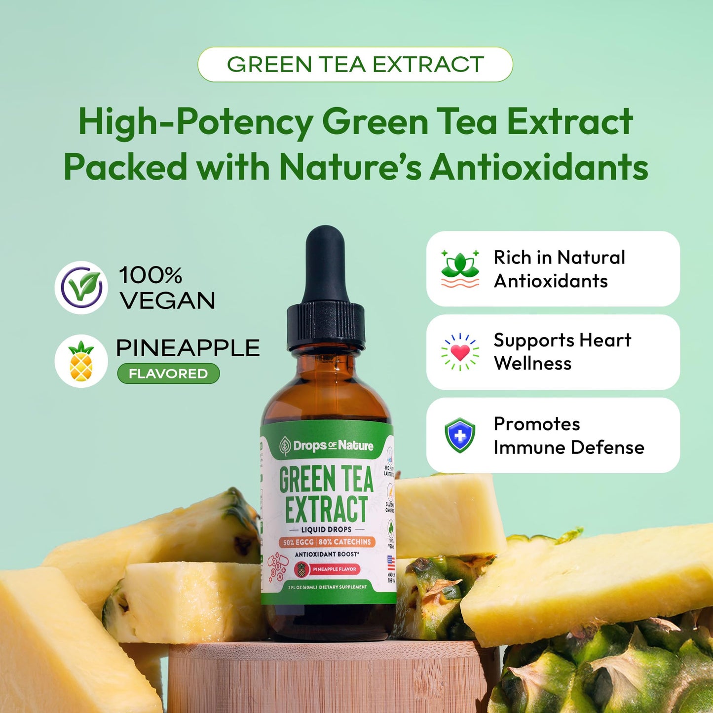 Green Tea 10:1 Extract 50% EGCG - Green Tea Liquid Drops - Vegan, 4X More Powerful Than Pills & Capsules - 2oz Antioxidant & Immune Supplement