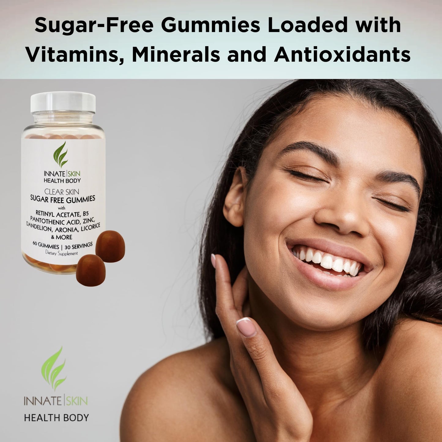 Innate Skin Health Body Clear Skin Acne Gummies - Complexion Supplement, Pantothenic Acid & Antioxidants, Vitamins 60 Count Innate SkinBuy Supplements Australia