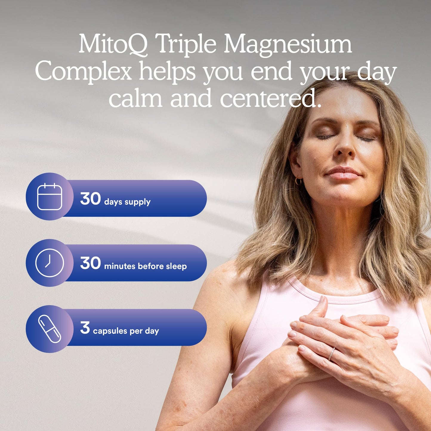 MitoQ Triple Magnesium Complex | Magnesium Glycinate, Taurinate, Oxide with GABA for Heart Health, Stress Management, & Deeper Sleep | High Absorption | 90 Capsules MitoQ buy supplements Au