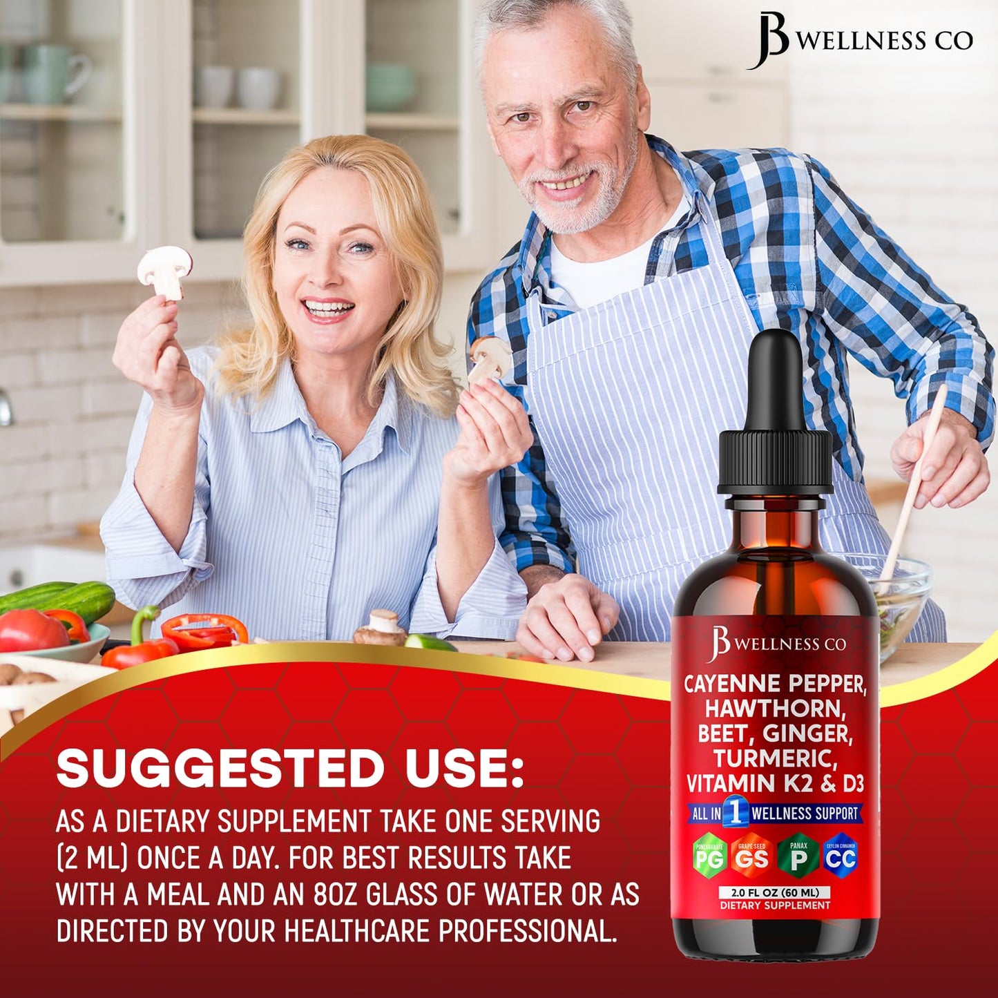 Cayenne Pepper Supplement Liquid Drops + Hawthorn Berry, Vitamin D3 K2 Beet Root Powder, Ceylon Cinnamon, Turmeric Curcumin, Organic Panax Ginseng - 4oz JB Wellness Co buy supplements Au