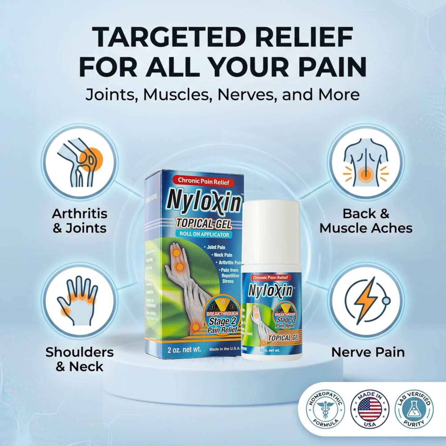 Nyloxin Roll-On Arthritis Pain Relief Gel, Back Pain Relief, Neuropathy Pain Relief, Nerve Pain Relief, Knee Pain Relief, Foot Pain Relief, Muscle Pain Relief, Shoulder Pain, Joint Pain (2 oz) NyloxinBuy Supplements Australia