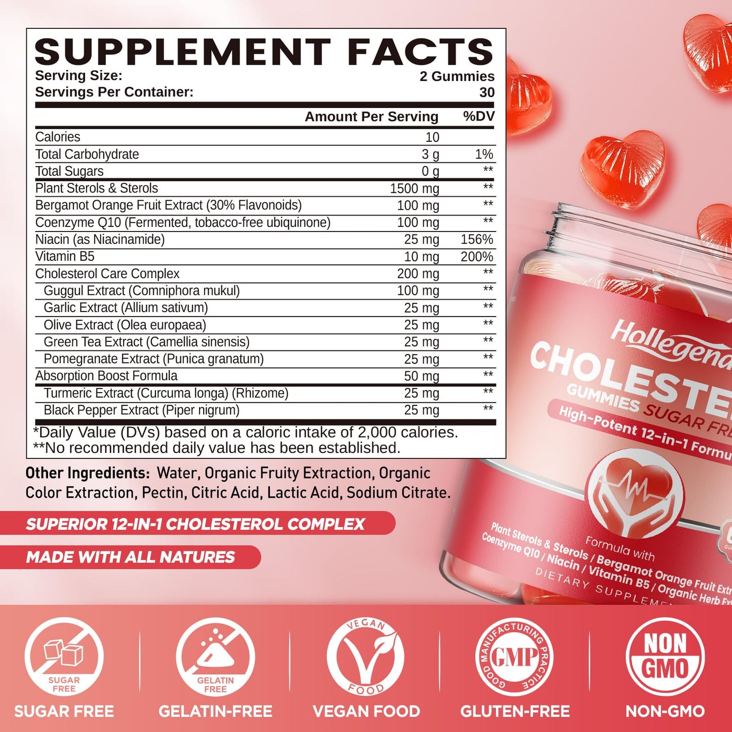 HOLLEGEND Cholesterol Gummies Sugar-Free,12-in-1 Cholesterol Supplements with Plant Sterols,Citrus Bergamot,CoQ10 and Vitamins for Cholesterol Health, Vegan, Mixed Berry Flavor, 60 Counts HOLLEGENDBuy Supplements Australia