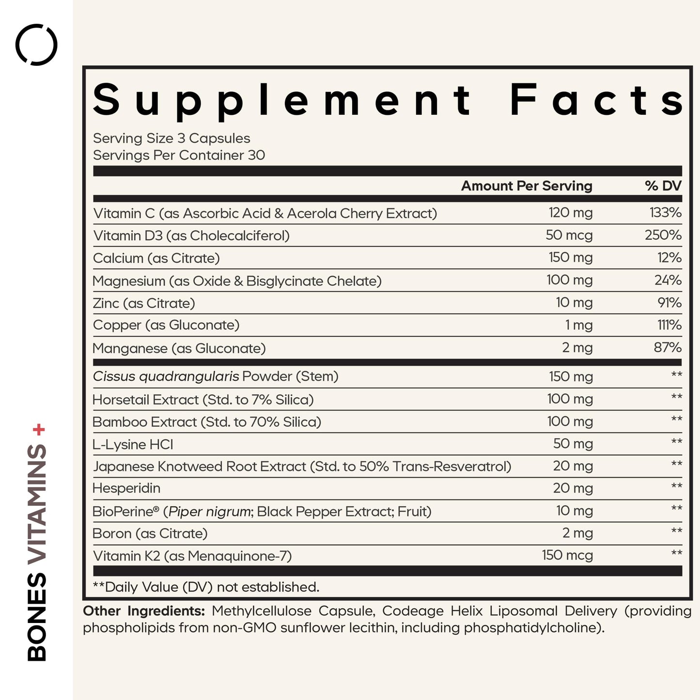 Codeage Bones Vitamins+ - Vitamin D3 & K2, Vitamin C, Calcium, Magnesium, Zinc, Hesperidin, L-Lysine, Manganese, Bamboo, Horsetail, Cissus, Boron, Trans-Resveratrol, Non-GMO Supplement - 90 Capsules CodeageBuy Supplements Australia