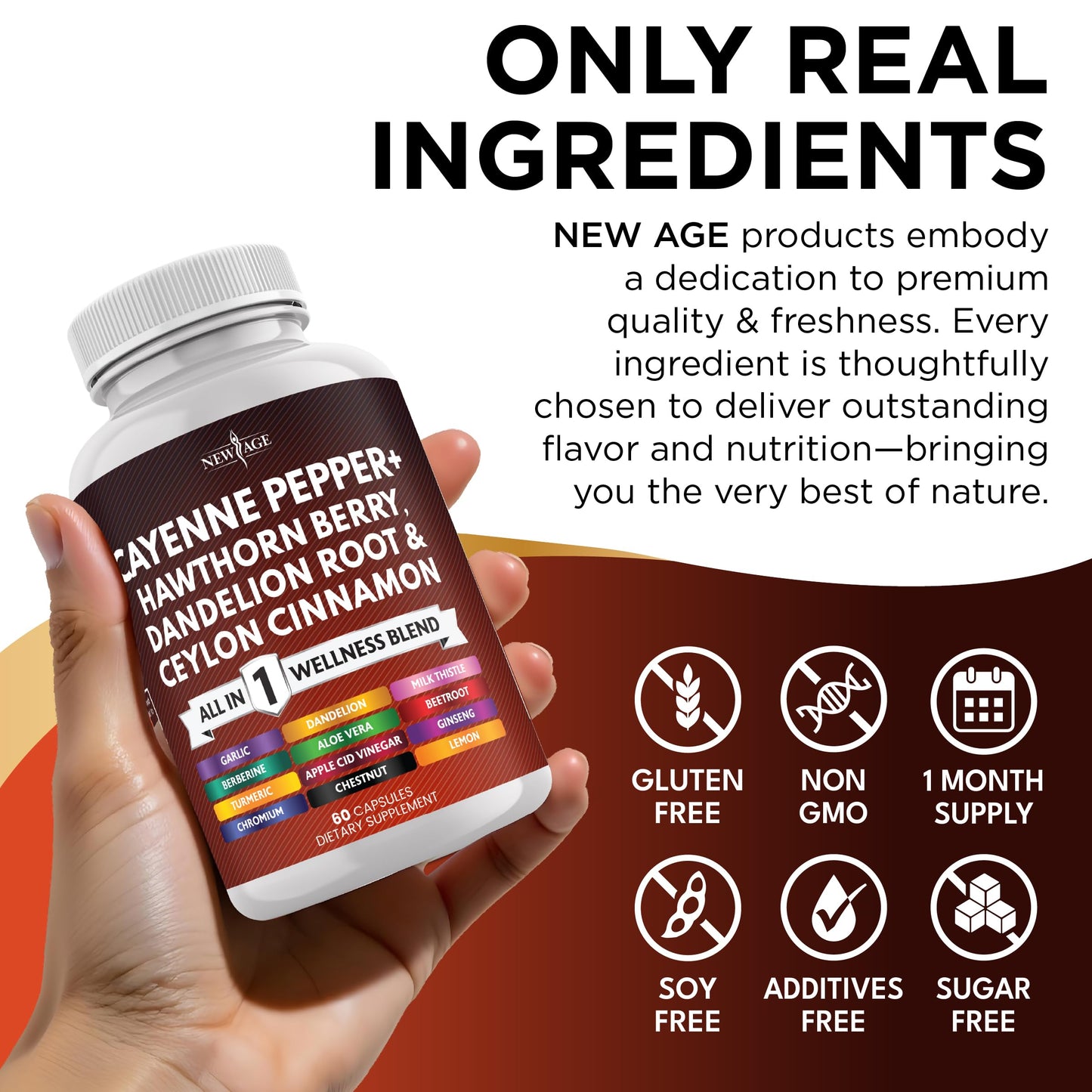 NEW AGE Cayenne Pepper Capsules Supplement with Hawthorn Berry, Dandelion Root, Ceylon Cinnamon, Garlic, Ginger, ACV, Milk Thistle, Beet Root, Aloe Vera - 120 Count NEW AGE buy supplements Au