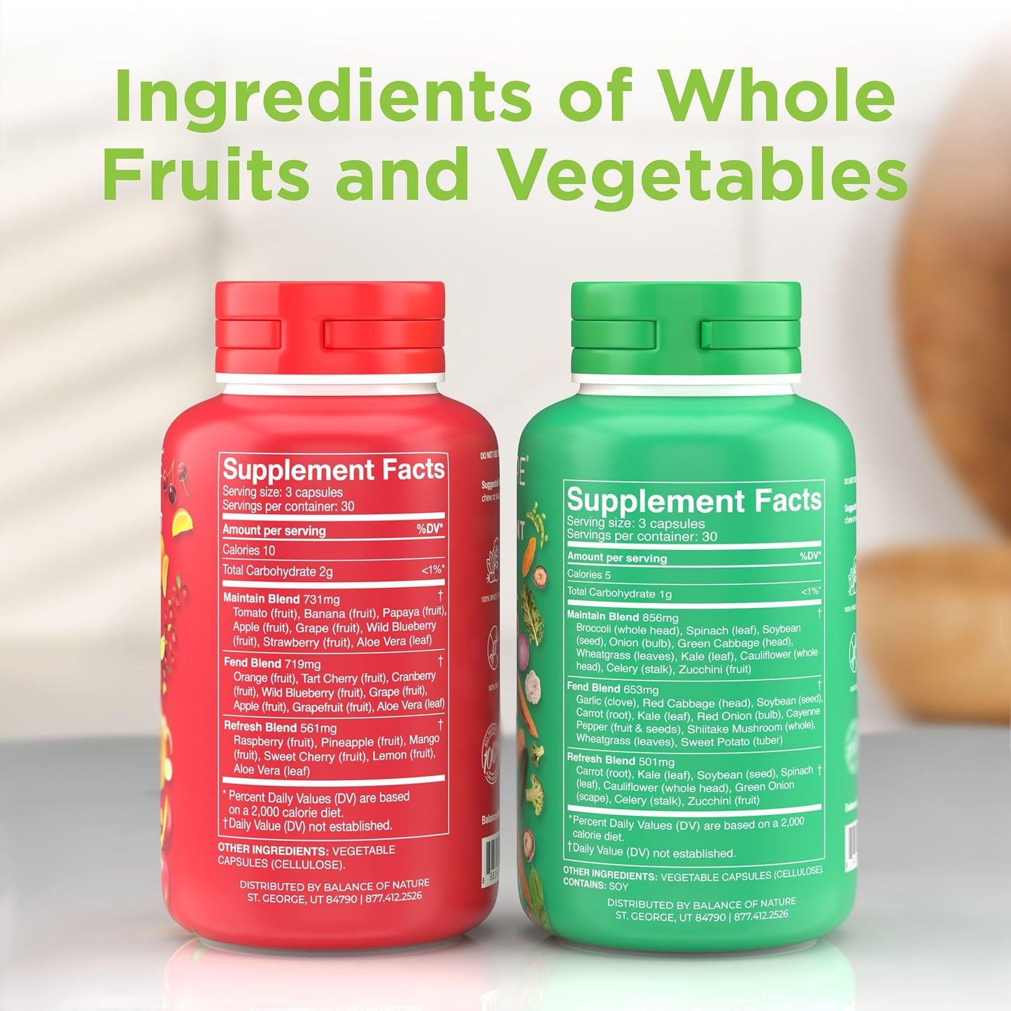 Balance of Nature Fruits & Veggies Supplements - Whole Fruit and Vegetable Ingredients for Women, Men, and Kids - 90 Fruits Capsules, 90 Veggies Capsules - 1 Set Balance of Nature buy supplements Au