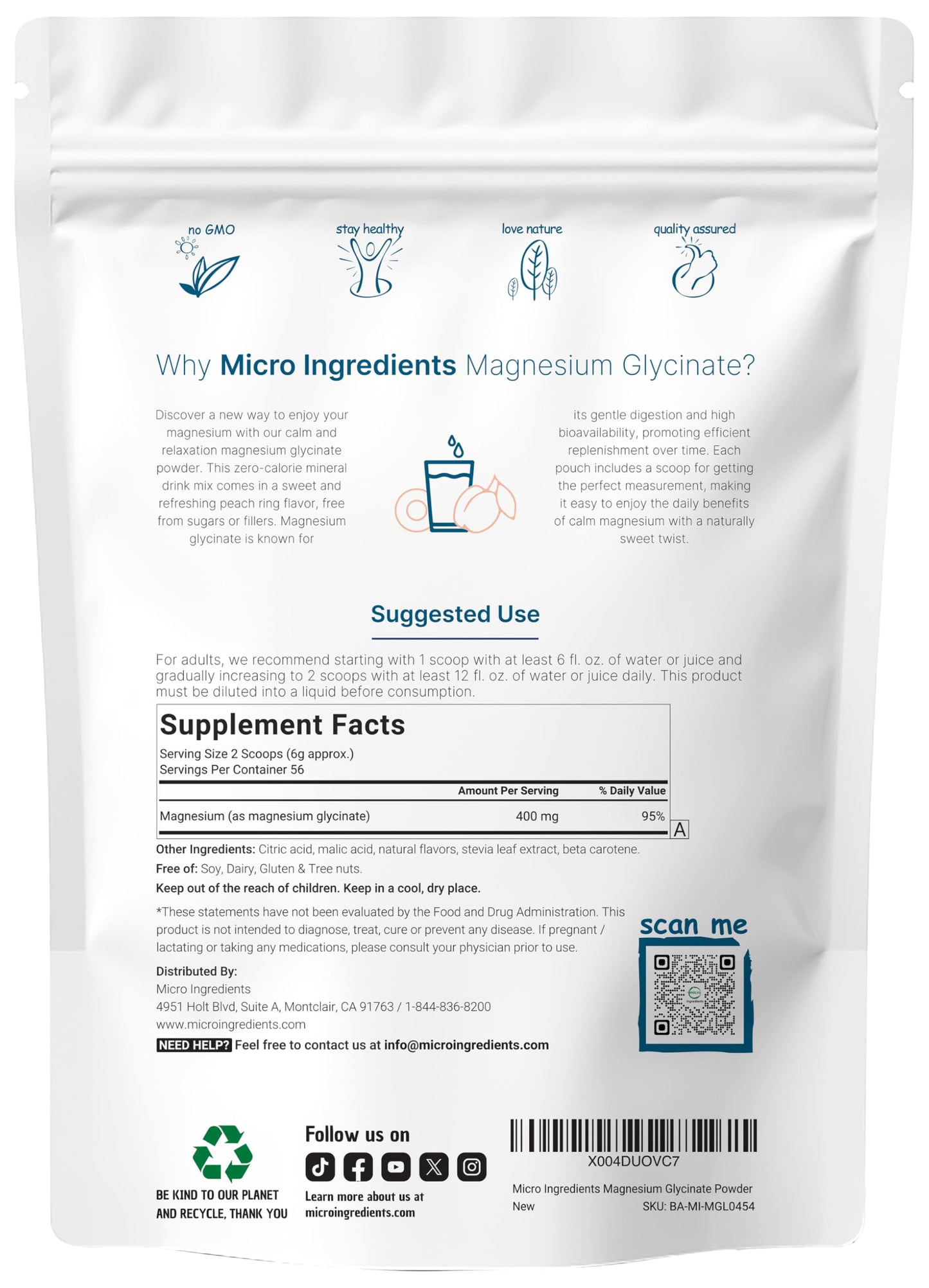 Magnesium Powder, 12oz (56 Servings) | Magnesium Glycinate Powder | Sweet Peach Ring Flavored | Sleep, Muscle, Heart & Nerve Health Support | Easily Absorbed | Non-GMO, Vegan, Sugar Free Micro IngredientsBuy Supplements Australia