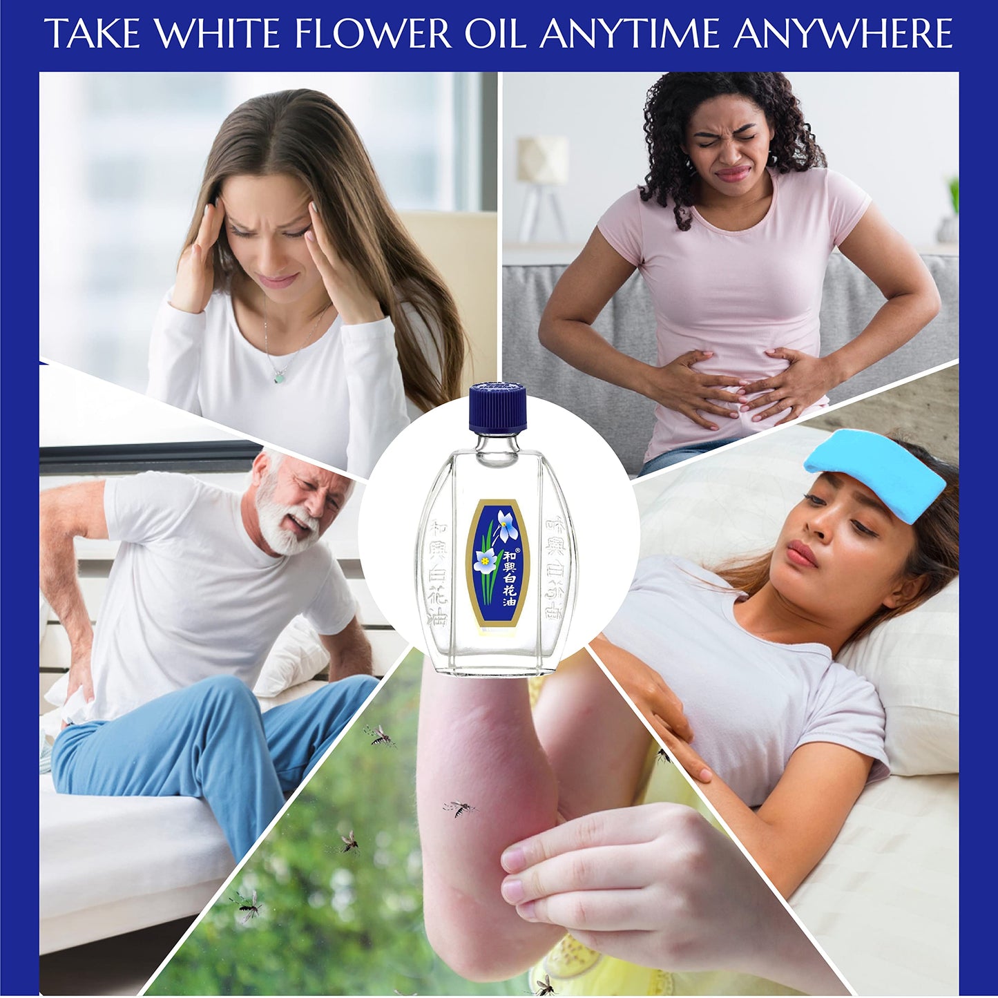 White Flower Analgesic Balm Embrocation Medicated Oil (Hoe Hin Pak Fah Yeow) (20ml/ Pack of 3) White FlowerBuy Supplements Australia