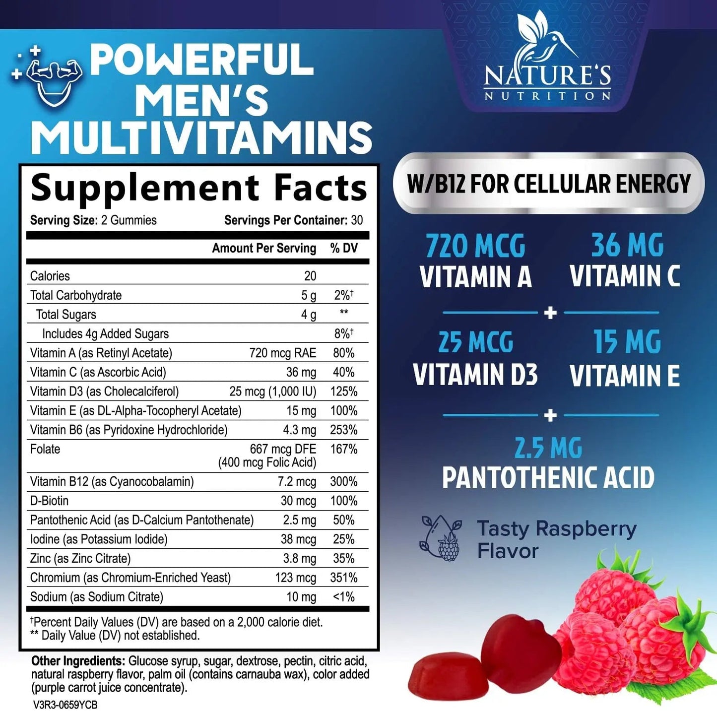 Multivitamin for Men - Complete Daily Mens Multivitamin Gummies with Vitamin D, B Vitamins, Zinc & More - Energy, Memory, Focus & Immune Health Support Nature's Nutrition