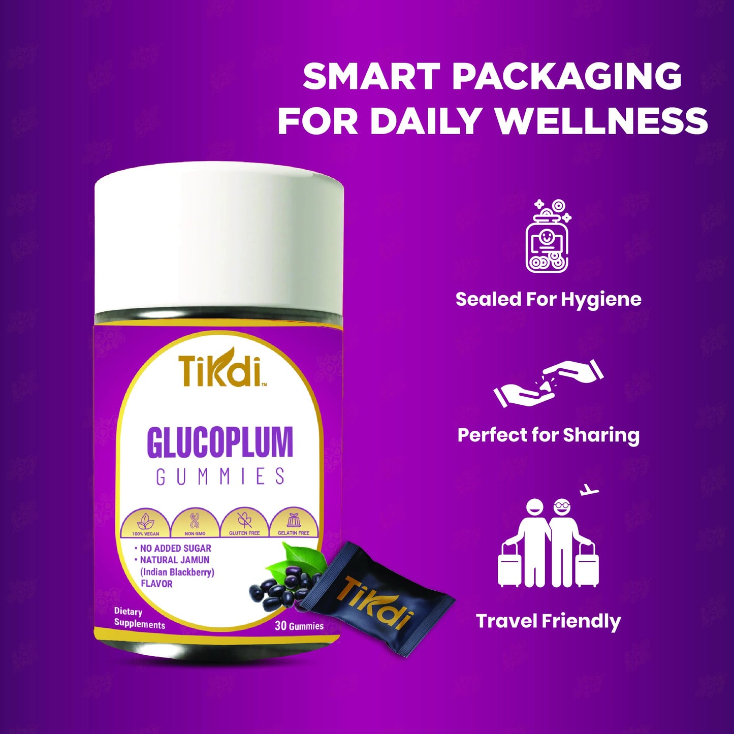 TIKDI GlucoPlum Gummy - 30 Count - Supports Healthy Blood Sugar Levels Already Within Normal Range. All Natural with Indian BlackBerry, Fenugreek, Cinnamon, Vegan, No Added Sugar TIKDI buy supplements Au