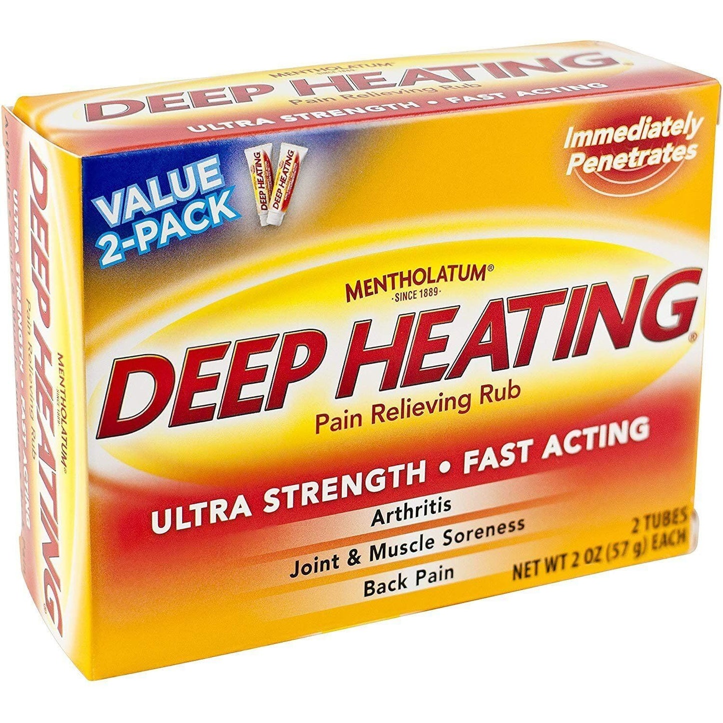 Mentholatum Deep Heating Pain Relieving Rub, Ultra Strength, 2 Tubes each, Pack of 5 MentholatumBuy Supplements Australia
