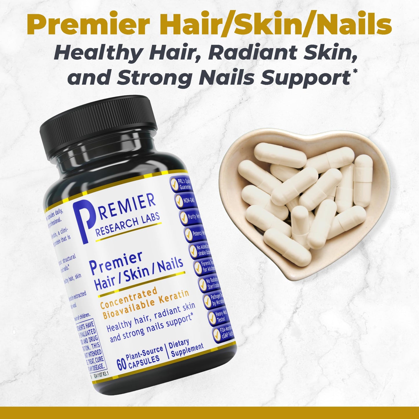 Premier Research Labs Premier Hair/Skin/Nails - Hair Growth Supplement for Women & Men with Keratin, Vitamins for Hair Growth, Beauty from Within for Hair, Skin and Nails - 60 Vegetarian Capsules Premier Research LabsBuy Supplements Australia