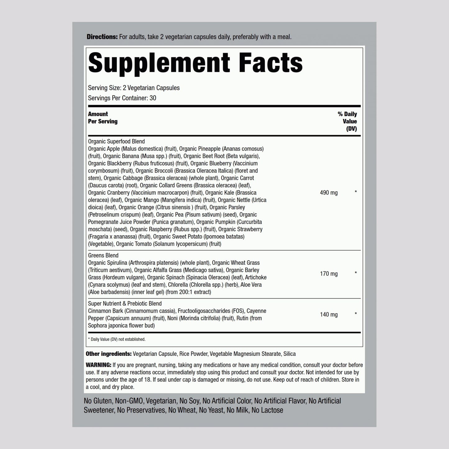 Piping Rock Fruits and Veggies Supplement | 60 Capsules | Superfood Fruit and Vegetables Vitamins | with Prebiotic Blend | Vegetarian Formula | Non-GMO, Gluten Free Piping RockBuy Supplements Australia