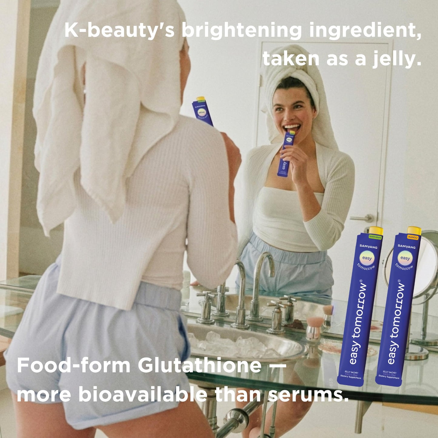 EASY TOMORROW - Natural Energy & Morning Vitality Jelly Stick - Daily Korean Skin Health Supplement & After Drinking Support with DHM & Glutathione - K-Beauty Inspired (White Grape Flavor, 20 Sticks) EASY TOMORROW buy supplements Au