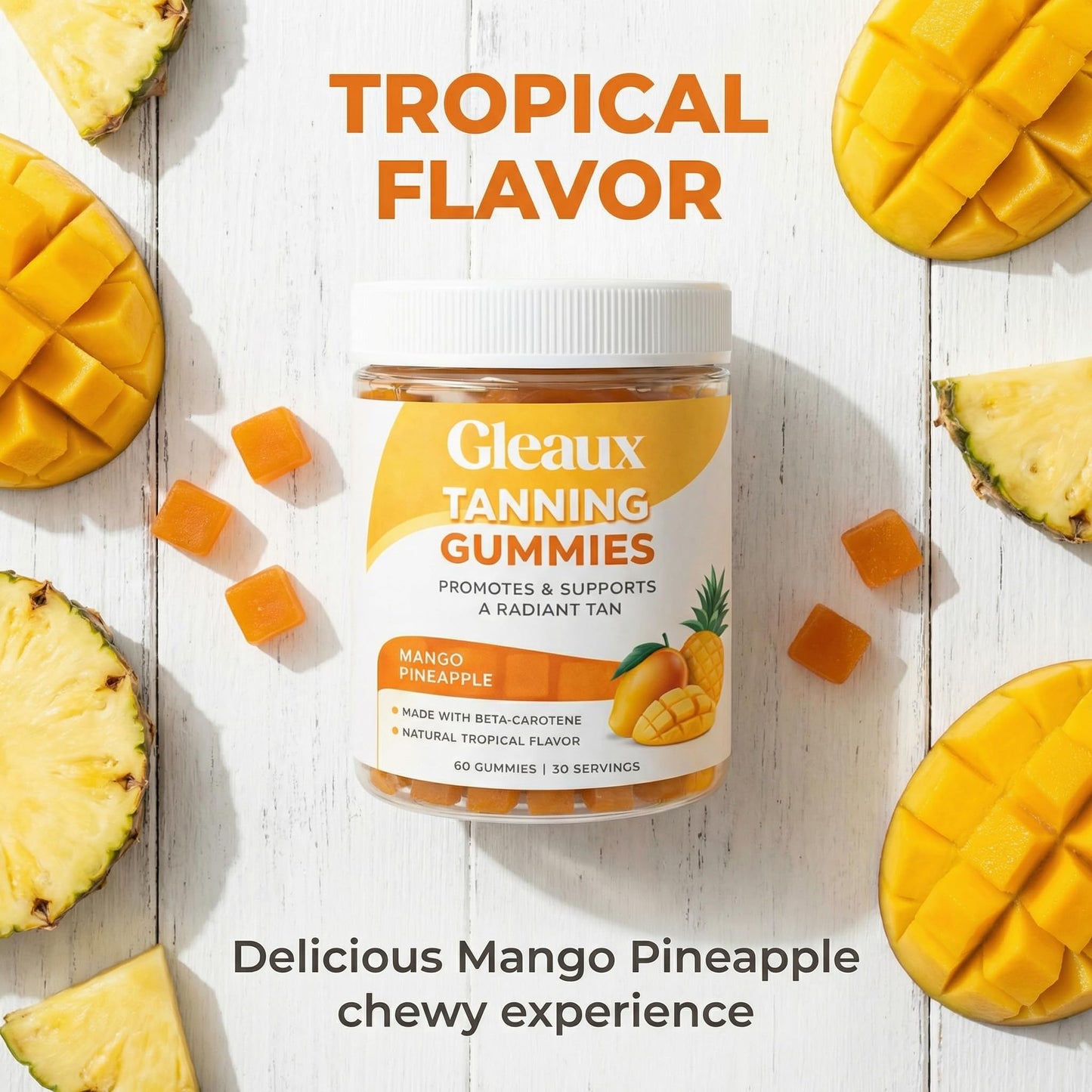 DXWXH Gleaux Tanning Gummies, Tanning Gummies for Women, Sunless Radiance Support with Beta Carotene, Astaxanthin & Lycopene, for Skin Health & Complexion Support, Mango Pineapple Flavor, 60 Gummies DXWXH buy supplements Au