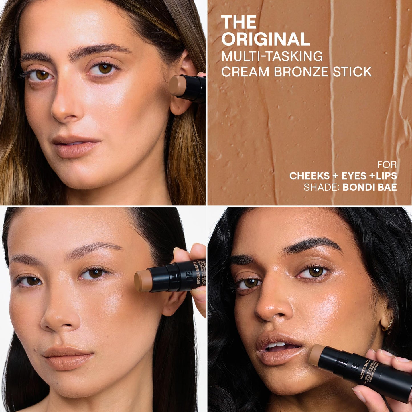 Nudestix Nudies Bronze All Over Matte Bronzing Stick – 3-in-1 Cream Bronzer for Cheeks, Eyes & Lips with Built-In Brush | Natural Contour & Sun-Kissed Glow | Bondi Bae NudestixBuy Supplements Australia