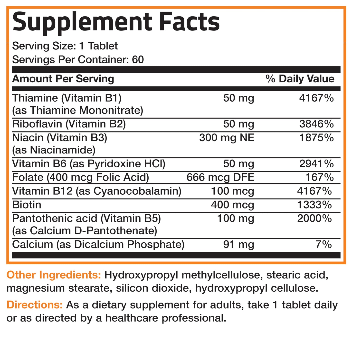 Bronson Super B Vitamin B Complex Sustained Slow Release (Vitamin B1, B2, B3, B6, B9 - Folic Acid, B12) Contains All B Vitamins 60 Tablets