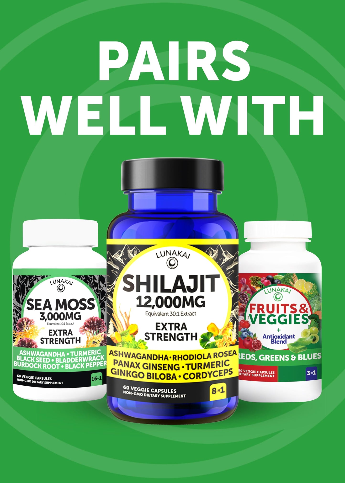 Lunakai USA Made Superfood Fruits & Veggies Supplement - All-in-One with 4 Blends & Scented Capsules, 180ct Super Veggie Capsules for Adults Lunakai buy supplements Au