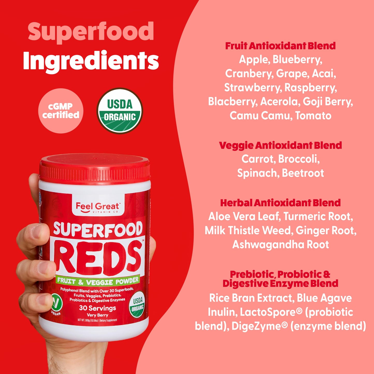Feel Great Organic Superfood Reds Powder Packed with Beet Root Powder | Digestive Support Including Bloating Relief | Fruit and Veggie Polyphenols Supplement. The Feel Great Vitamin CompanyBuy Supplements Australia