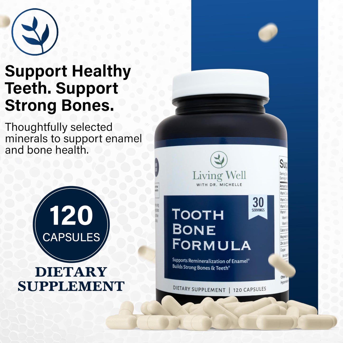 Living Well with Dr. Michelle Tooth & Bone Formula - Supplement with Calcium for Bone Strength & Tooth Enamel Support, D3 + K2, 120 Capsules, Non-GMO, Gluten-Free Living Well with Dr. MichelleBuy Supplements Australia