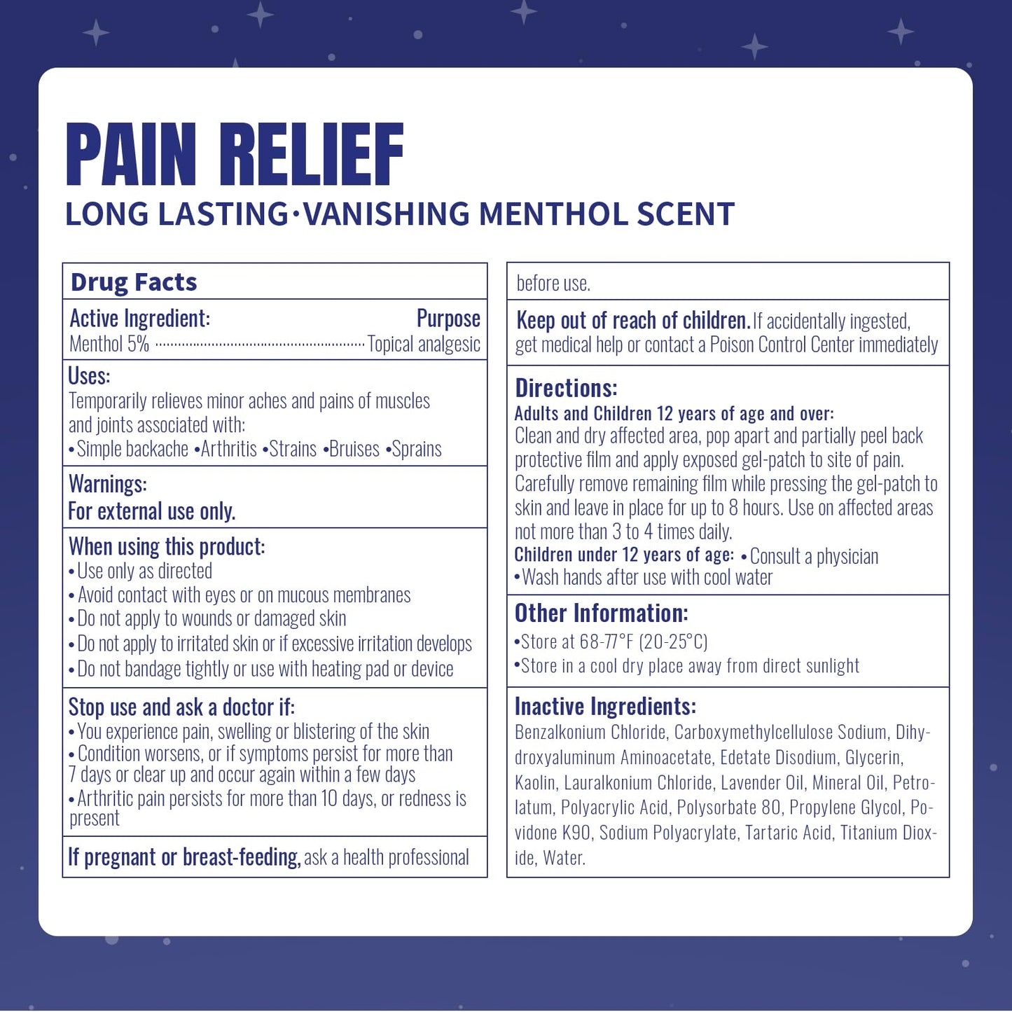 ZEEY 5% Menthol Overnight Pain Relief Patches, French Lavender Oil Pain Patch for Back, Knee, Neck, Shoulders, Joints, Muscle Soreness, Fast Acting, Topical Analgesic, Gel Patch, 3.94" x 2.76", 5Ct ZEEYBuy Supplements Australia